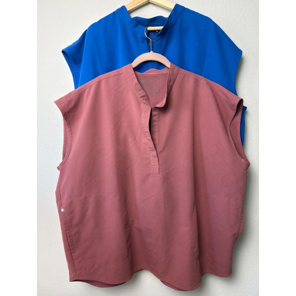 2 LOT FIGS Rafaela Oversized Sleeveless Scrub Top Women XXL Rose Blue V-Neck